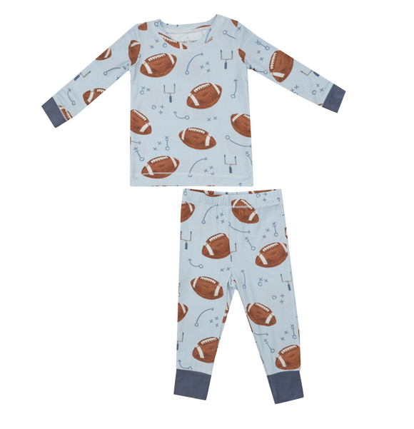 Long Sleeve Loungewear Set - Blue Footballs