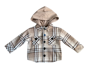 Boys Hooded Shacket - Mocha Plaid