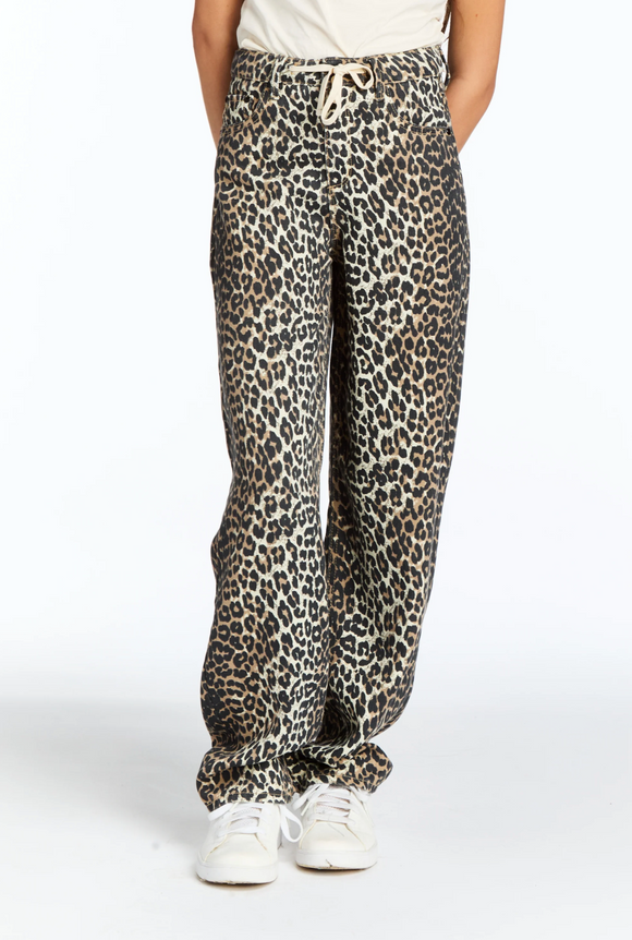 Leopard Print Slight Barrel Jean w/ Drawstring