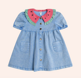 Watermelon Denim Puff Dress
