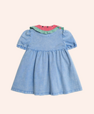 Watermelon Denim Puff Dress