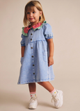 Watermelon Denim Puff Dress