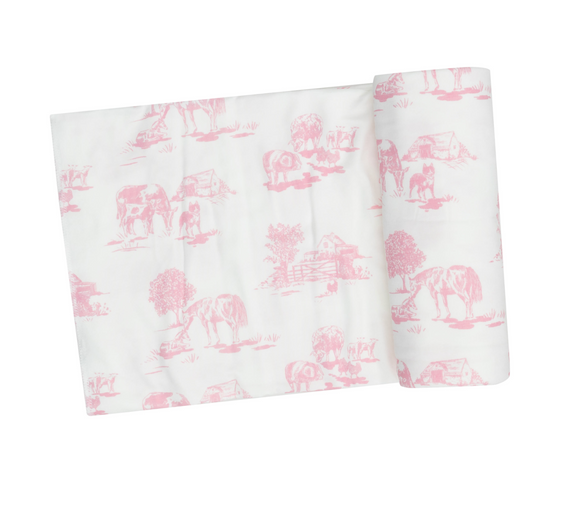 Swaddle Blanket - Pink Farm Toile