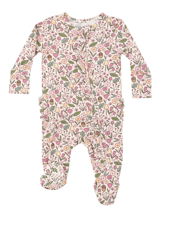 2 Way Zipper Ruffle Back Footie - Acorn Floral