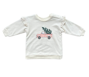 Girl's Ruffle Sweatshirt - Christmas Truck