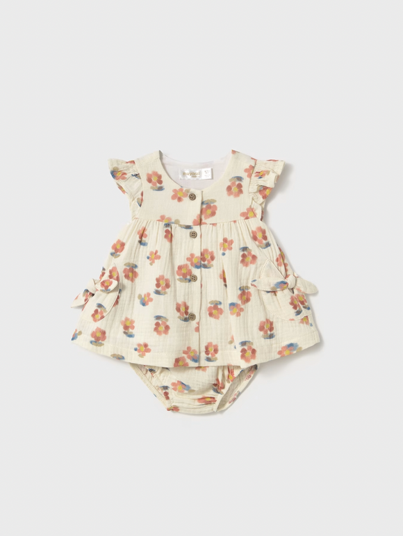 Baby Button Dress with Bloomers - Peach