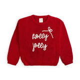 Holly Jolly Bow Christmas Knit Sweater - Girls