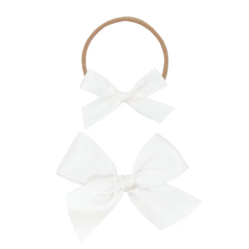 Satin Bow - White Headband - Large