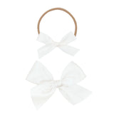 Satin Bow - White, Large on Clip