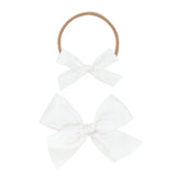 Satin Bow - White Headband - Large