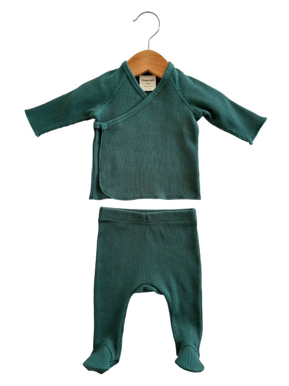 Organic Waffle Kimono & Pant Set - Spruce