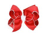 Crochet Edge Bows (Red & White): 5.5" Huge"