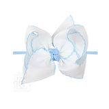 1/4"PANTYHOSE HEADBAND W/ CROCHET EDGE HAIR BOW: Red w/ White Crochet Edge / 4.5" Large