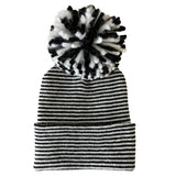 Baby's First Hat, Black/White Stripe Pom