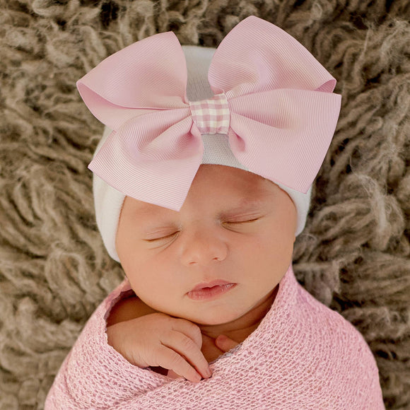 Pink Gingham Bow Hospital Hat