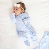 Blue-Tiful Bows Ruffle Zipper Footie