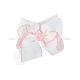 1/4"PANTYHOSE HEADBAND W/ CROCHET EDGE HAIR BOW: Red w/ White Crochet Edge / 4.5" Large