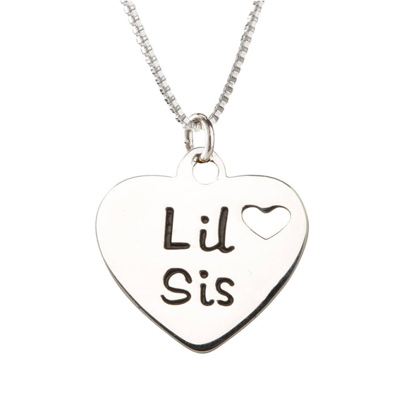 Little Girls Sis Heart Necklace - Sterling Silver