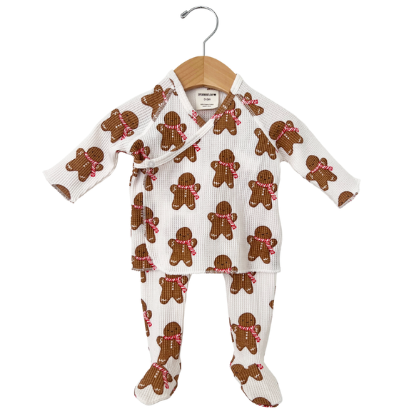 Organic Waffle Kimono & Pant Set - Gingerbread Man