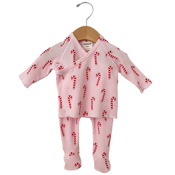 Organic Waffle Kimono & Pant Set - Pink Candy Cane