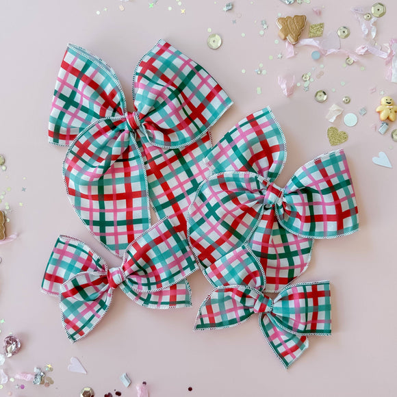 Pink and Mint Plaid Bow