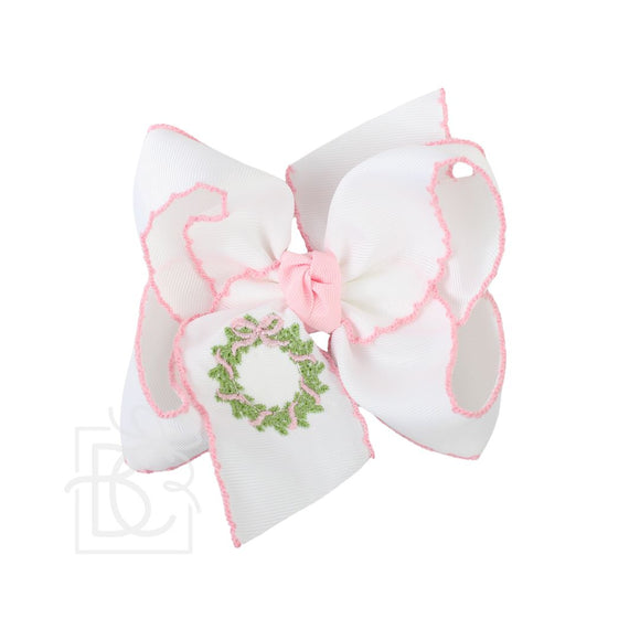 Embroidered Wreath Crochet Edge Hair Bow - Huge