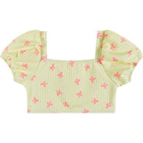 Girls Yellow Stripe Puff Sleeve Tankini w/ Headband
