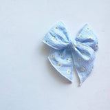 Vintage Blue Seersucker Daisy Elle Bow