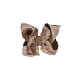 Double Ruffle/ Grosgrain Layered Hair Bow: Taupe / 5.5" Huge