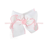 1/4"PANTYHOSE HEADBAND W/ CROCHET EDGE HAIR BOW: Red w/ White Crochet Edge / 4.5" Large