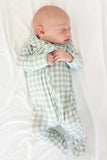 Peter Pan Collar Zipper Footie - Moss Gingham