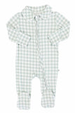 Peter Pan Collar Zipper Footie - Moss Gingham