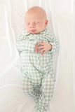 Peter Pan Collar Zipper Footie - Moss Gingham