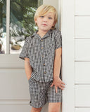 Lapel Collared Shirt - Black Check