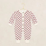 Knit Long Sleeve Onesie - Mauve Checkered