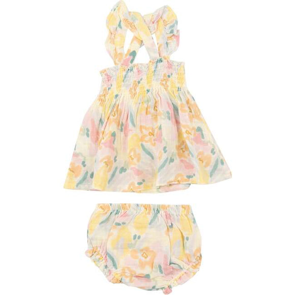 Ruffle Strap Smocked Top and Diaper Cover - Paris Bouquet