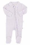 Peter Pan Collar Ruffle Zipper Footie - Lilac Gingham