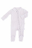 Peter Pan Collar Ruffle Zipper Footie - Lilac Gingham