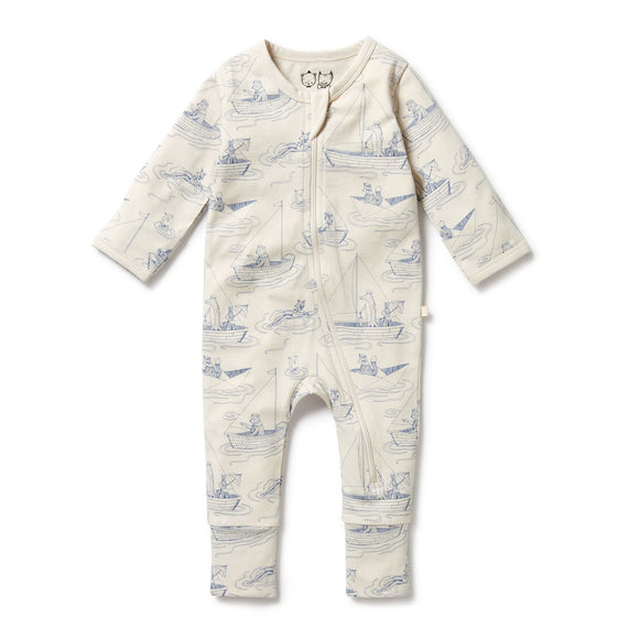Organic Footed Zipsuit - Sail Away