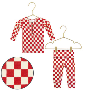 Red Check Top + Bottoms - Kids