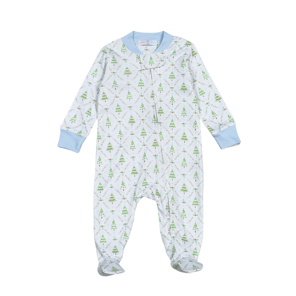 Holly Night Pima Zipper Footie - Boys