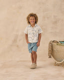Collared Short Sleeve Shirt - Ocean Toile