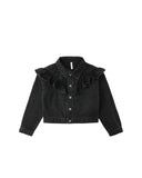Ruffle Denim Jacket - Washed Black
