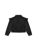 Ruffle Denim Jacket - Washed Black
