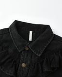 Ruffle Denim Jacket - Washed Black