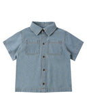 Denim Short Sleeve Overshirt - Washed Blue