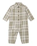 Collared Baby Jumpsuit - Olive Dobby Plaid