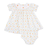 Pretty Pumpkin Trellis - Jane Puff Sleeve Bishop Dress And Bloomer