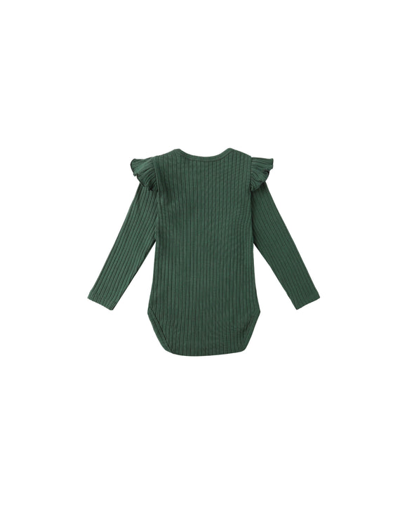 Shoulder Ruffle Bodysuit - Green