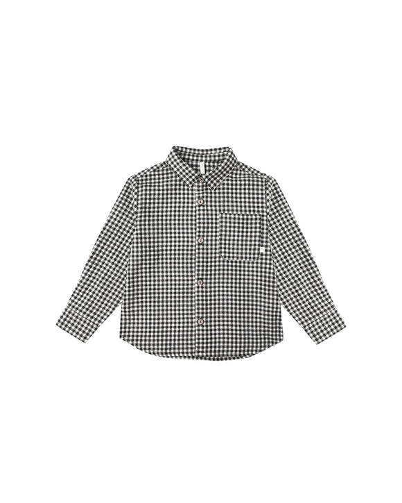 Collared Long Sleeve Shirt - Black Gingham, Baby